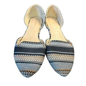 Isaac Mizrahi NY Pointed Toe D'Orsay Flats Woven Black Stripe Women's 10